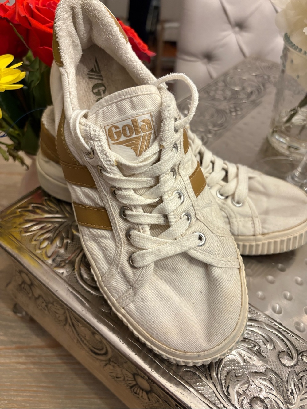 Gola Women's Cream Canvas Sneakers with Tan Stripes